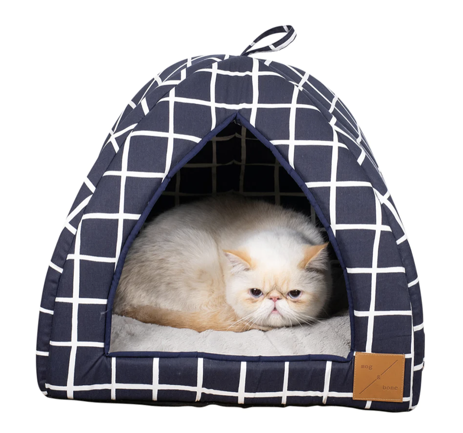 Mog & Bone Cat Igloo - Navy Check