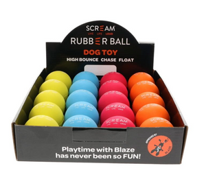 Scream Rubber Dog Ball - Assorted Colours  (5cm Ball)