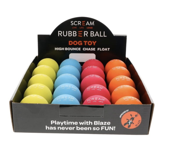 Scream Rubber Dog Ball - Assorted Colours  (5cm Ball)