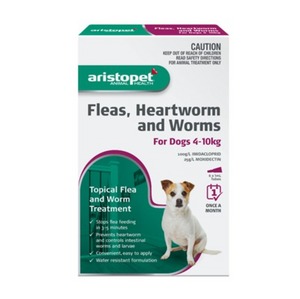 Aristopet Fleas, Heartworm and Worms Topical Treatment for Dogs 4-10kg (3 pack)
