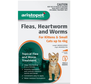 Aristopet Fleas, Heartworm and Worms Topical Treatment for Kittens and Small cats up to 4kg (3 pack)
