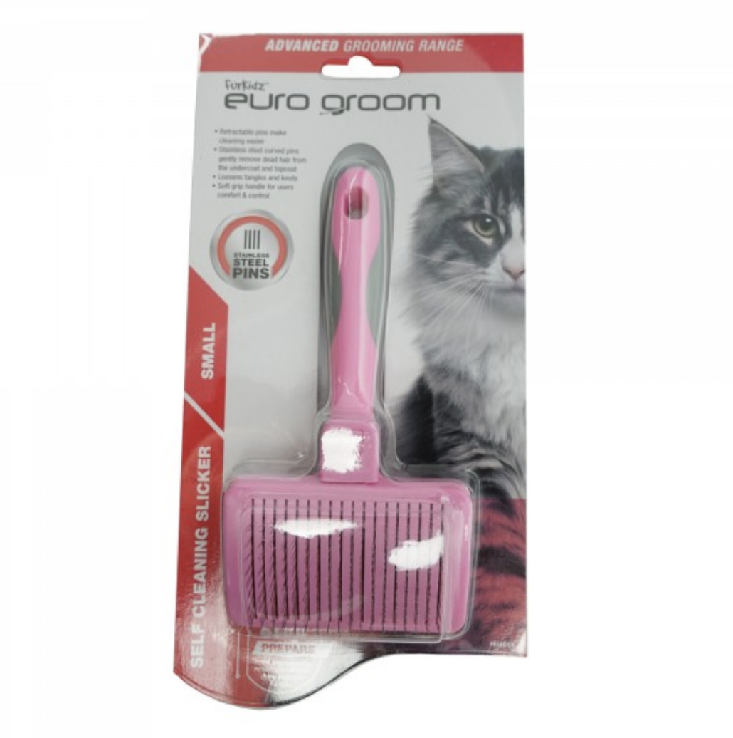 Euro Groom Self Cleaning Small Slicker Brush Soft Pin Cats