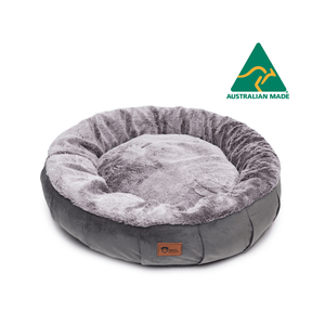 Superior Harley Dog Bed - Grey Faux Rabbit Fur & Grey Velvet - Medium