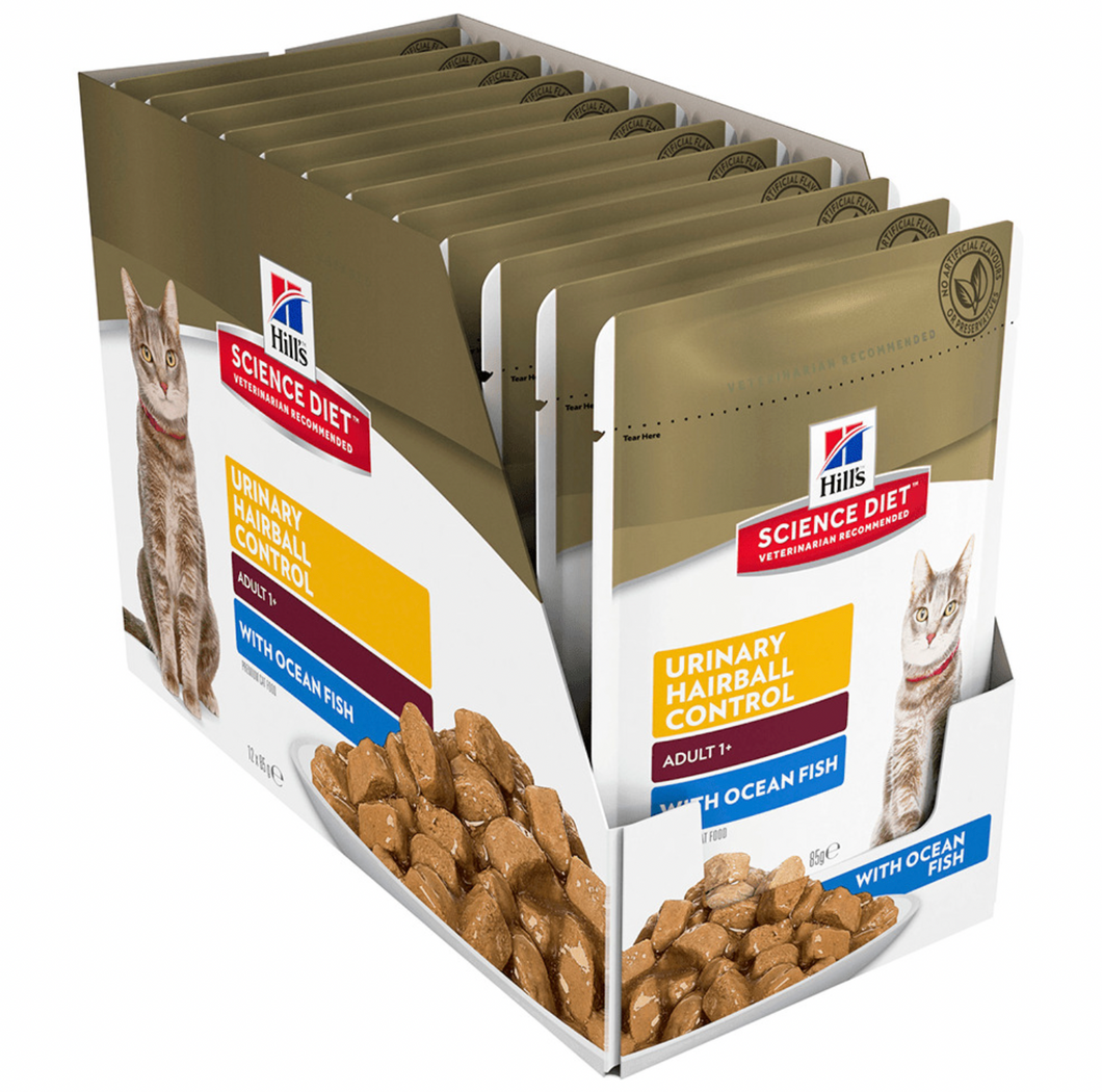 Hill's Cat Wet Food - Urinary Hairball - Fish - Box (12 x 85g)