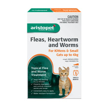 Load image into Gallery viewer, Aristopet Fleas, Heartworm and Worms Topical Treatment for Kittens and Small cats up to 4kg (6 pack)

