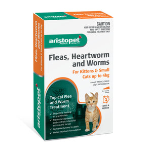 Aristopet Fleas, Heartworm and Worms Topical Treatment for Kittens and Small cats up to 4kg (6 pack)