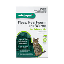 Load image into Gallery viewer, Aristopet Fleas, Heartworm and Worms Topical Treatment for Cats Over 4kg (3 pack)
