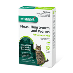 Aristopet Fleas, Heartworm and Worms Topical Treatment for Cats Over 4kg (3 pack)