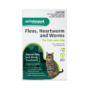 Aristopet Fleas, Heartworm and Worms Topical Treatment for Cats Over 4kg (6 pack)