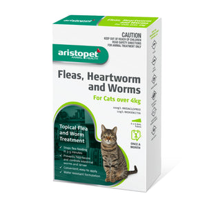 Aristopet Fleas, Heartworm and Worms Topical Treatment for Cats Over 4kg (6 pack)