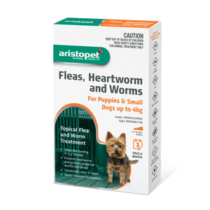 Aristopet Fleas, Heartworm and Worms Topical Treatment for Puppies and Small Dogs Up to 4kg (3 pack)