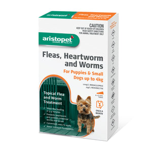 Aristopet Fleas, Heartworm and Worms Topical Treatment for Puppies and Small Dogs Up to 4kg (6 pack)