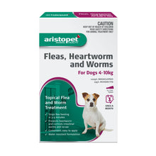 Load image into Gallery viewer, Aristopet Fleas, Heartworm and Worms Topical Treatment for Dogs 4-10kg (6 pack)

