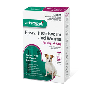 Aristopet Fleas, Heartworm and Worms Topical Treatment for Dogs 4-10kg (6 pack)