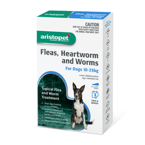 Aristopet Fleas, Heartworm and Worms Topical Treatment for Dogs 10-25kg (6 pack)