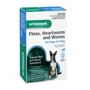 Aristopet Fleas, Heartworm and Worms Topical Treatment for Dogs 10-25kg (6 pack)