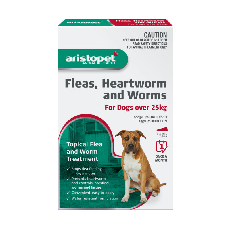 Aristopet Fleas, Heartworm and Worms Topical Treatment for Dogs Over 25kg (3 pack)