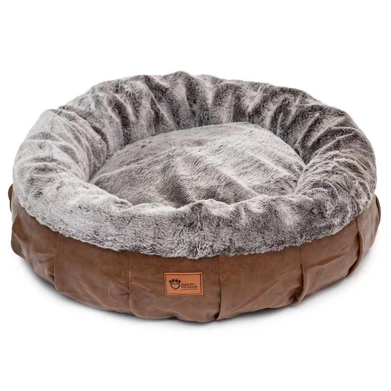 Superior Harley Dog Bed - Faux Leather & Rabbit Fur - Medium