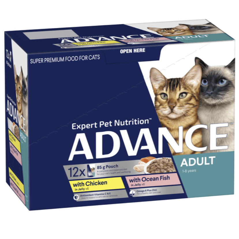 Advance Cat Wet Food - Chicken (6 x 85g) & Fish (6 x 85g) - Jelly - Box