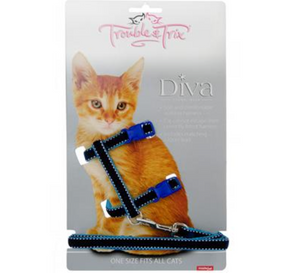 Trouble & Trix Cat Harness - Diva - Velvet Stitch Blue