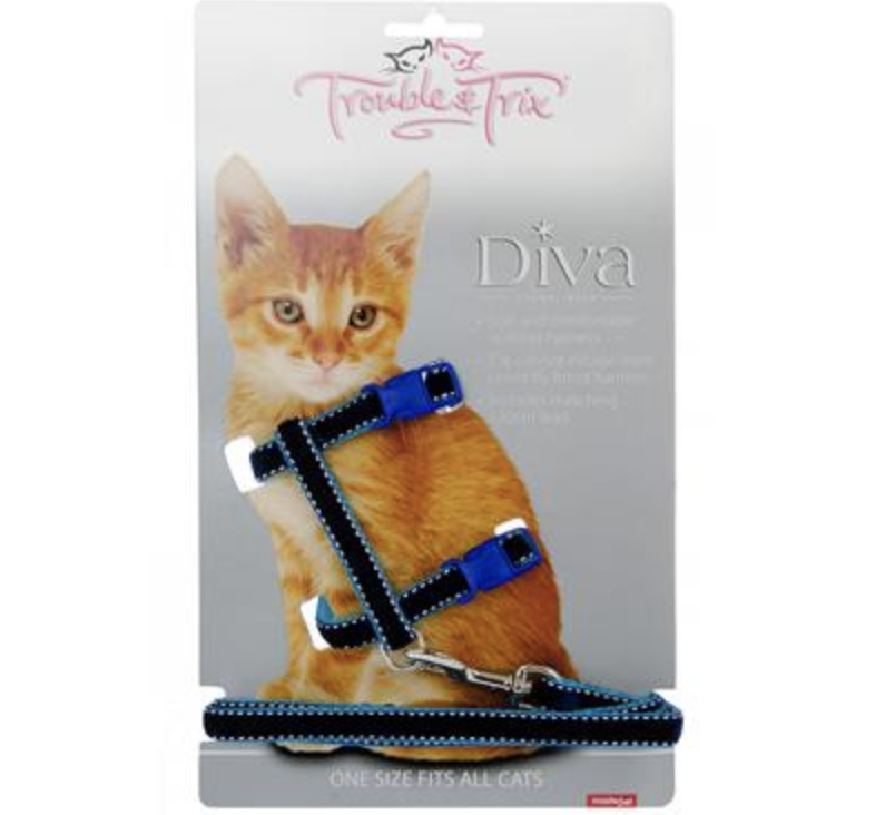 Trouble & Trix Cat Harness - Diva - Velvet Stitch Blue