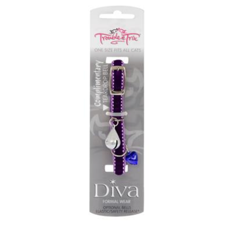 Trouble & Trix Cat Collar - Diva - Velvet Stitch Purple
